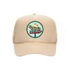 30A embroidered patch on a tan high-profile foam trucker hat