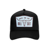 Back On My Bullshit trucker hat in black, front view