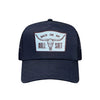 Back On My Bullshit trucker hat in navy, front view