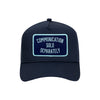Communication Sold Separately trucker hat in navy, front view