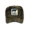 Cow Girl trucker hat in camouflage high-profile foam, front view