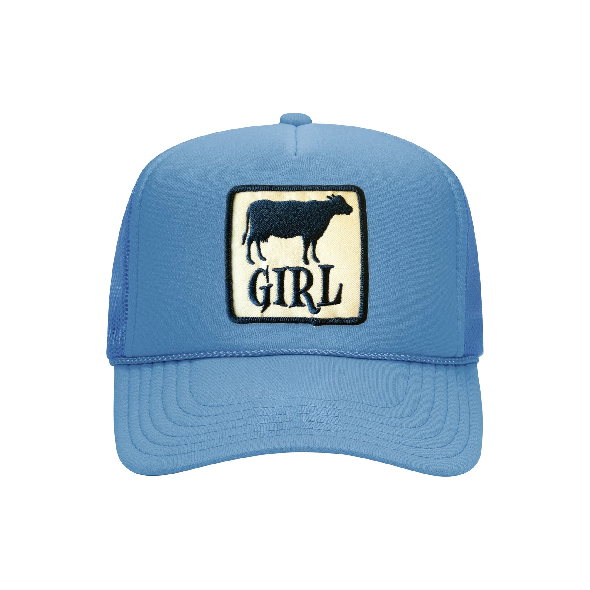 Cow Girl trucker hat in cobalt blue high-profile foam, front view