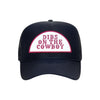 Dibs On The Cowboy trucker hat in navy high-profile foam, front view