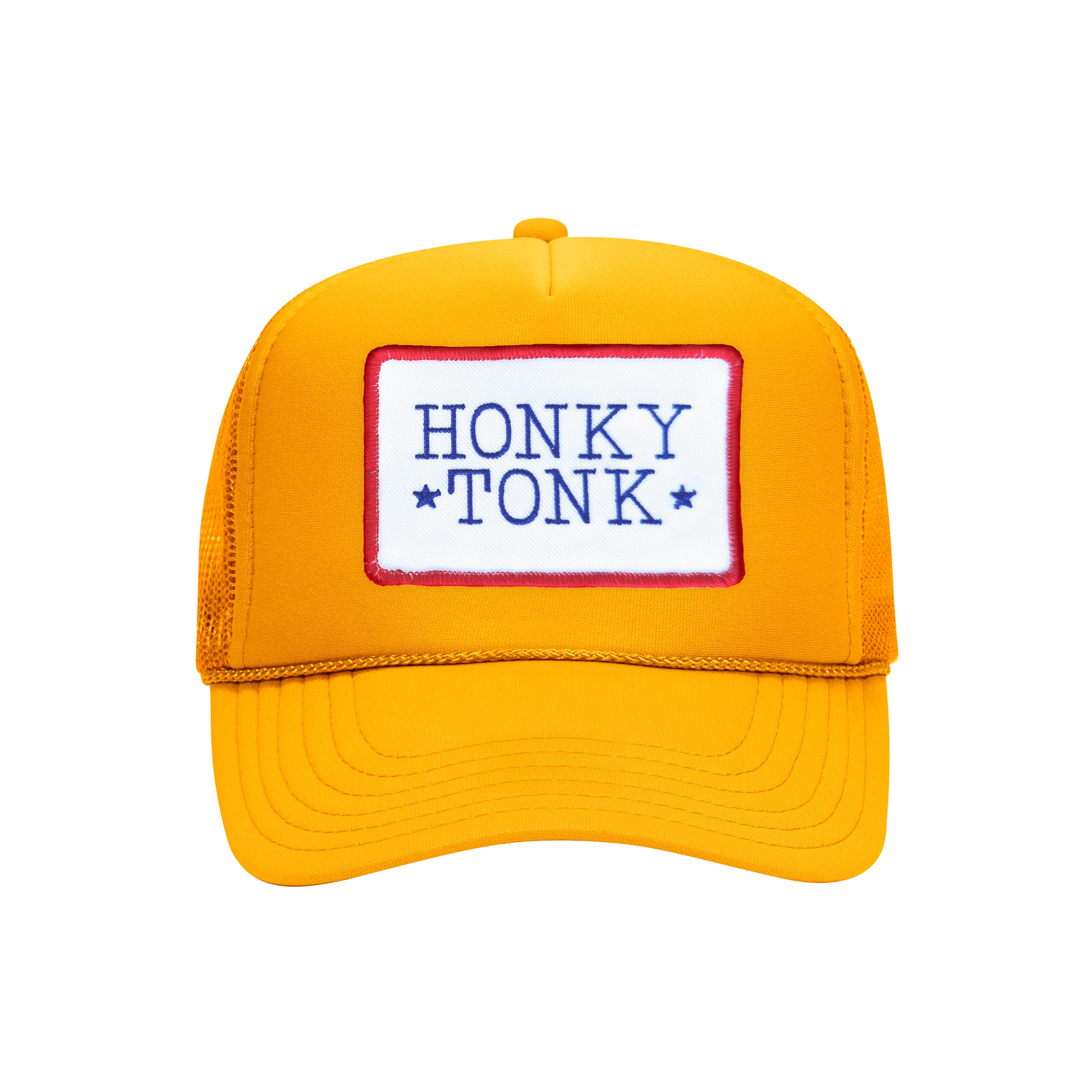 Honky Tonk trucker hat in gold high-profile foam, front view