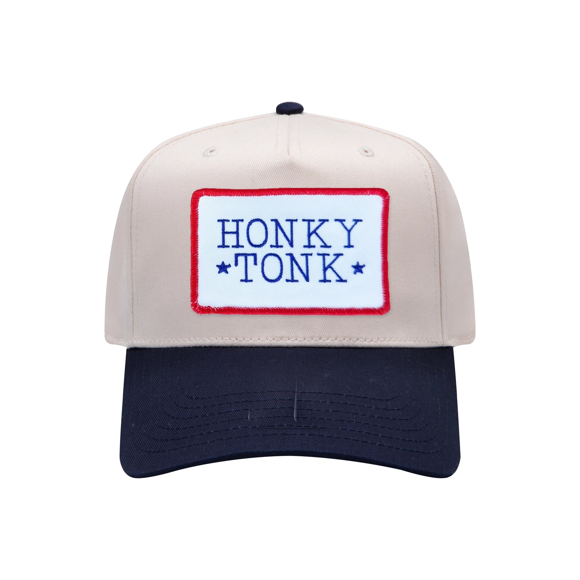 Honky Tonk mid-profile baseball cap in natural and navy, front view