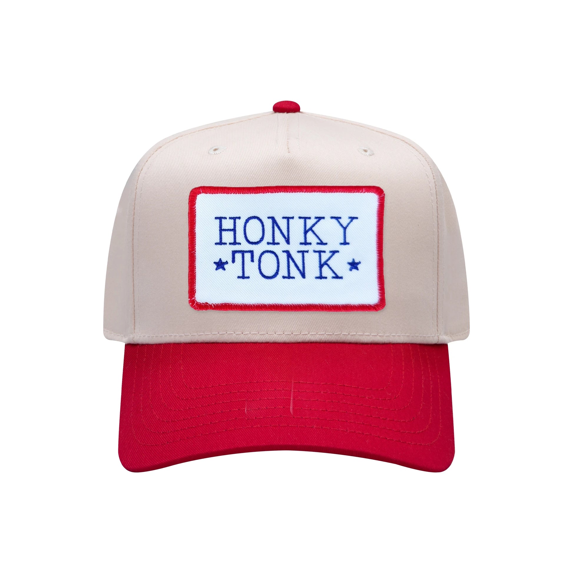 Honky Tonk mid-profile baseball cap in natural and red, front view