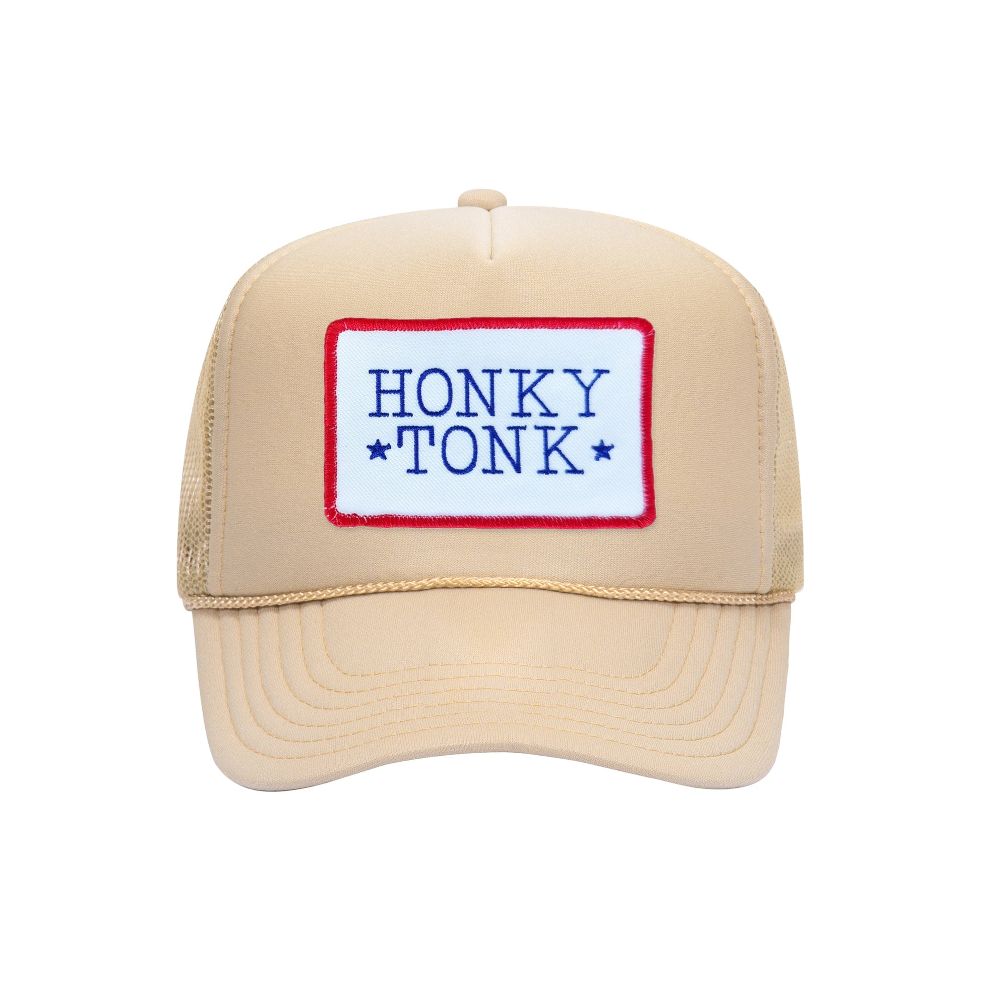 Honky Tonk trucker hat in tan high-profile foam, front view