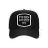 I've Been Hot Since embroidered patch on a black high-profile foam trucker hat