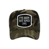 I've Been Hot Since embroidered patch on a camouflage high-profile foam trucker hat