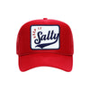 Keep It Salty embroidered trucker hat in red, front view