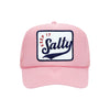 Keep It Salty embroidered trucker hat in soft pink, front view