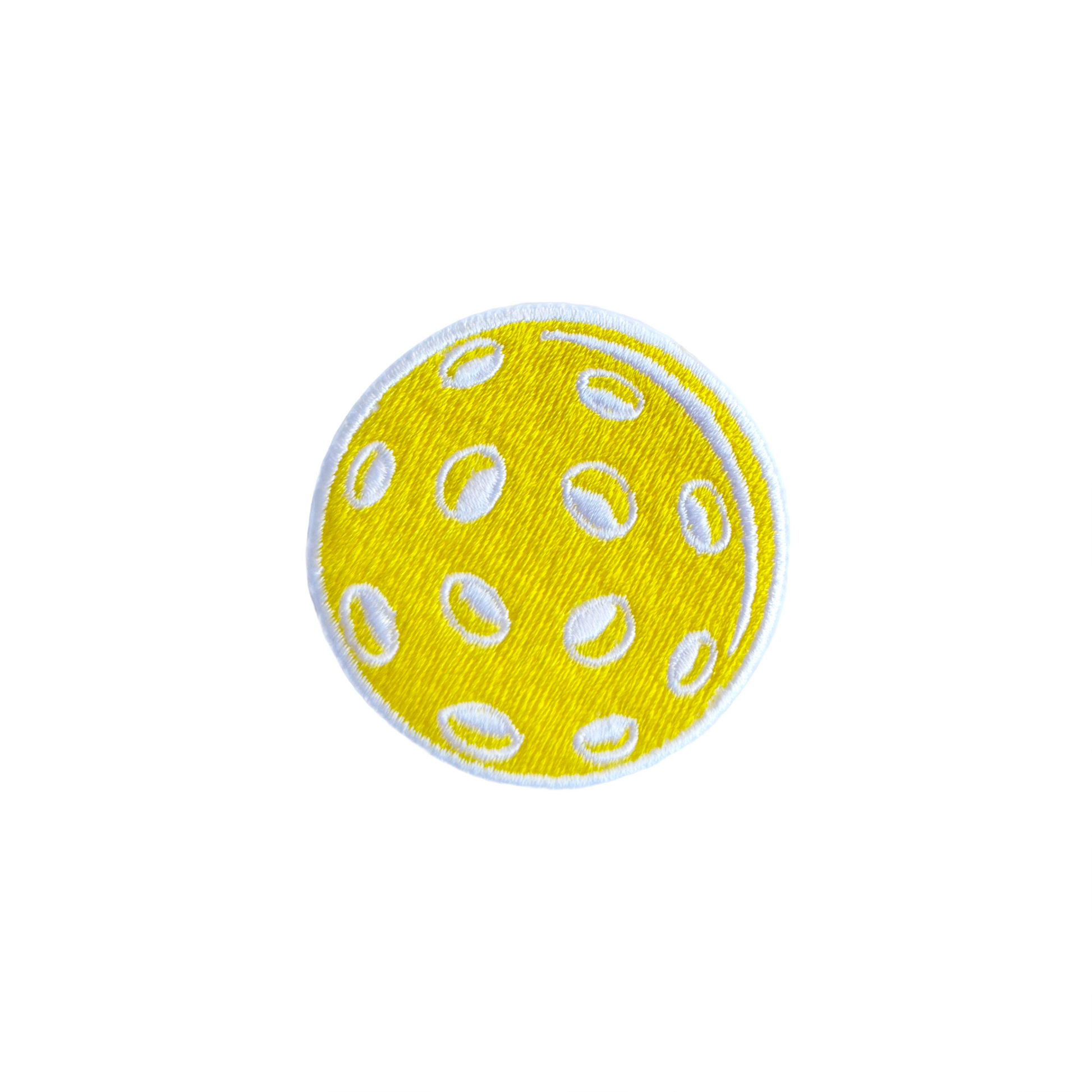 Yellow pickleball embroidered iron-on patch
