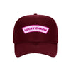 Lucky Charm trucker hat in burgundy high-profile foam, front view