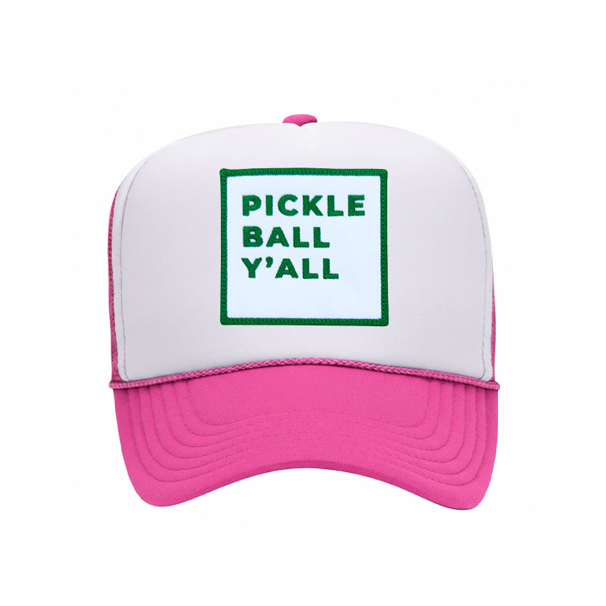 Pickleball Y'all Trucker Hat in White/Hot Pink front view