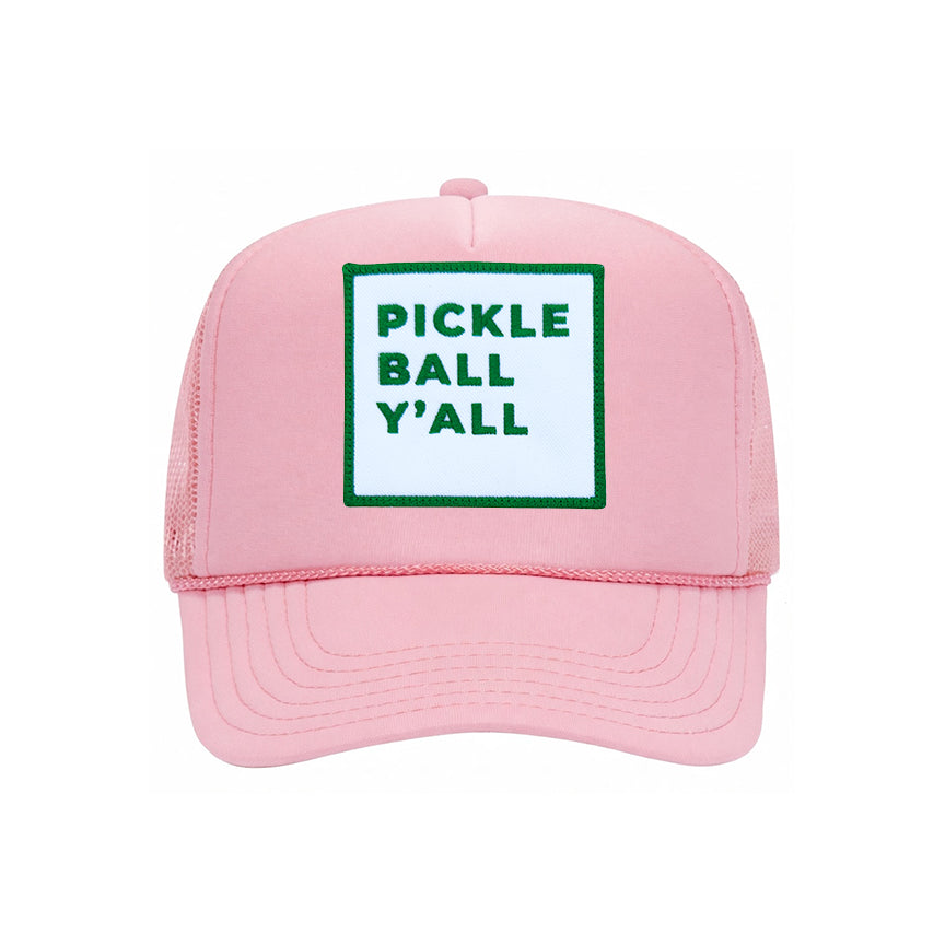 Pickleball Y'all Trucker Hat in Soft Pink front view