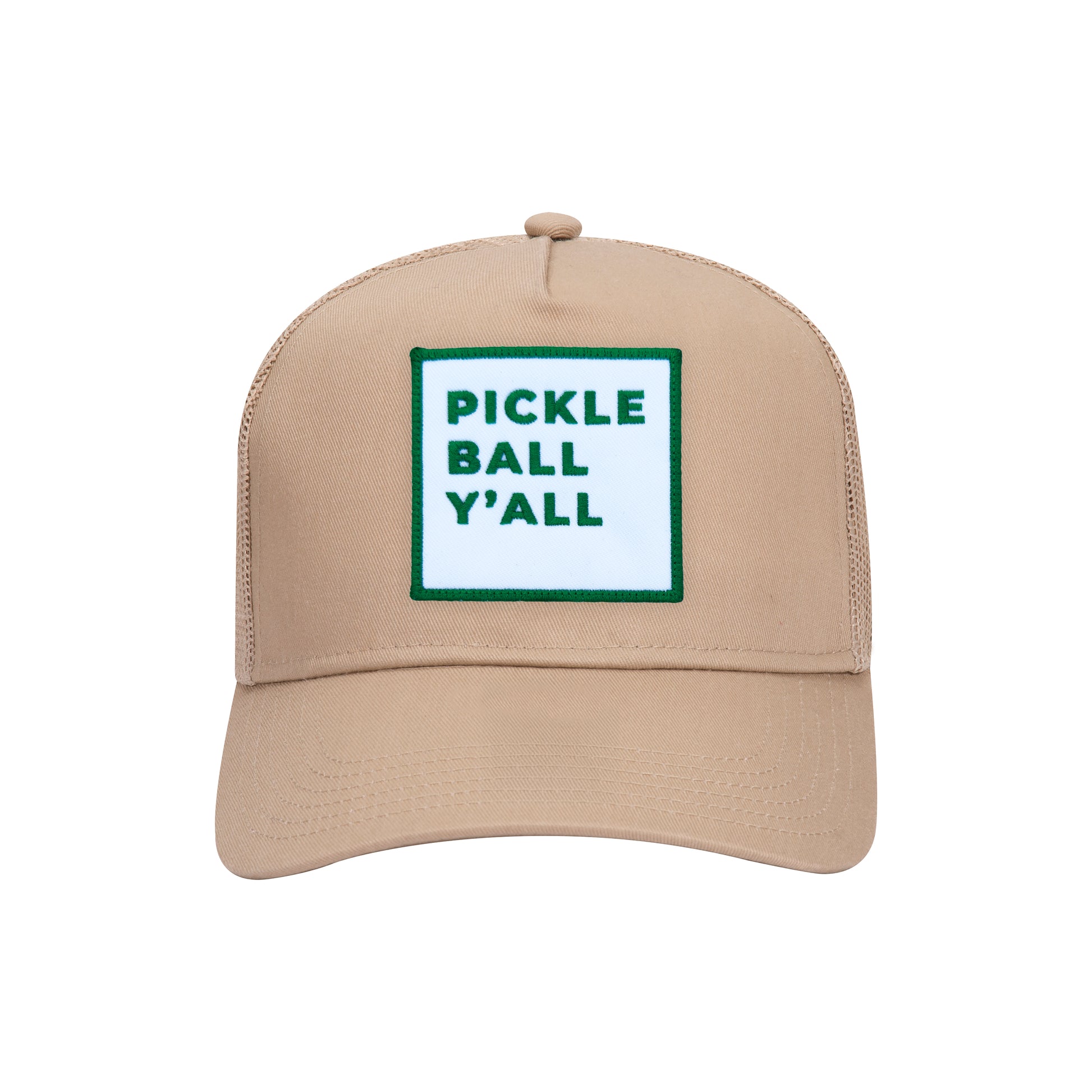 Pickleball Y'all Trucker Hat in Khaki front view