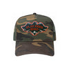 Play Free Bird trucker hat in camouflage, front view
