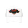 Play Free Bird trucker hat in white, front view