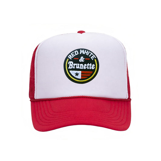 Red White & Brunette Trucker Hat