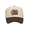 Sounds Like My Husband's Problem trucker hat in tan and brown, front view