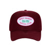 Spicy Margs Social Club trucker hat in burgundy high-profile foam, front view