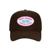 Spicy Margs Social Club trucker hat in espresso brown high-profile foam, front view