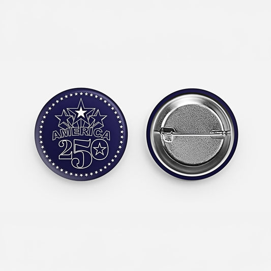 America 250 pin-back button in navy with white stars